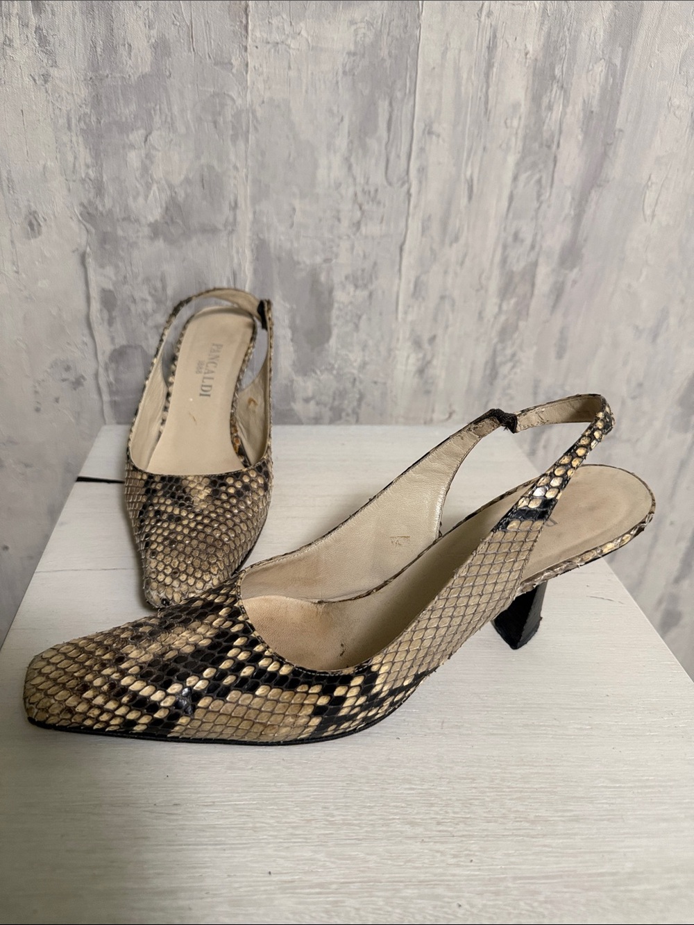 Women's Slingback Pumps in Beige Snake Print